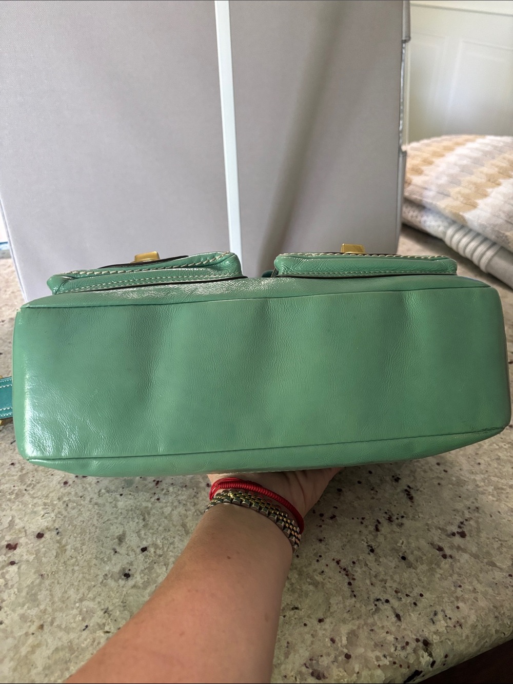 Coach Vintage Teal Leather Shoulder Bag with Front Pockets - Picture 6 of 15